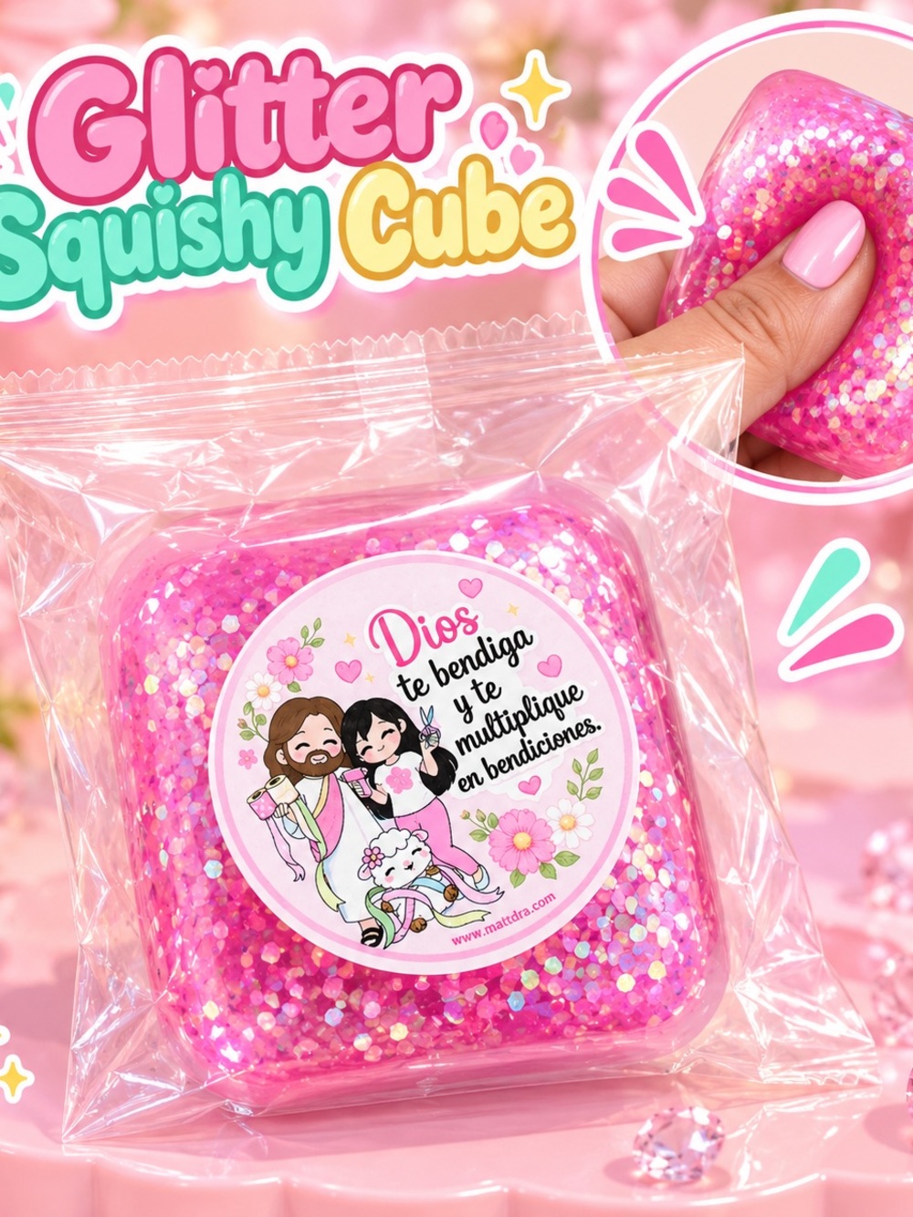Glitter Squishy Cube - Pink Glitter Squishy